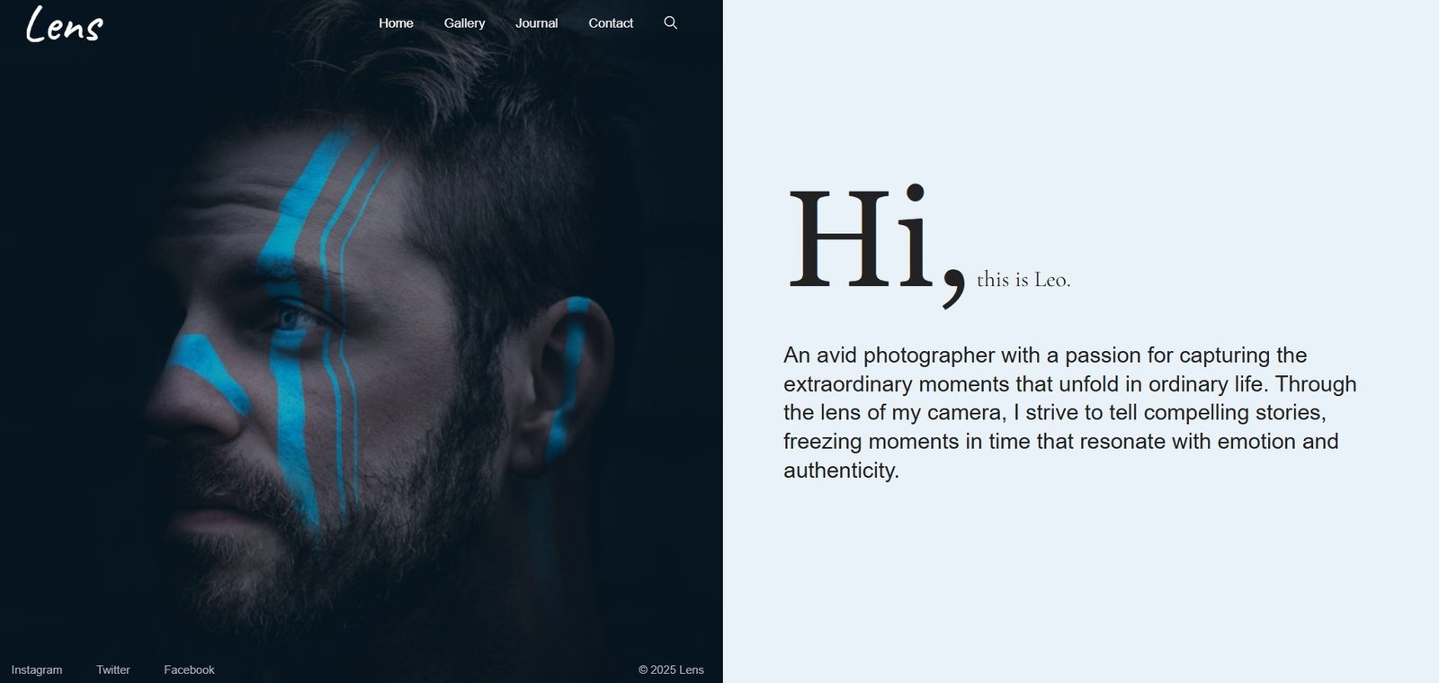 Lens; bold design for an artist and photographer